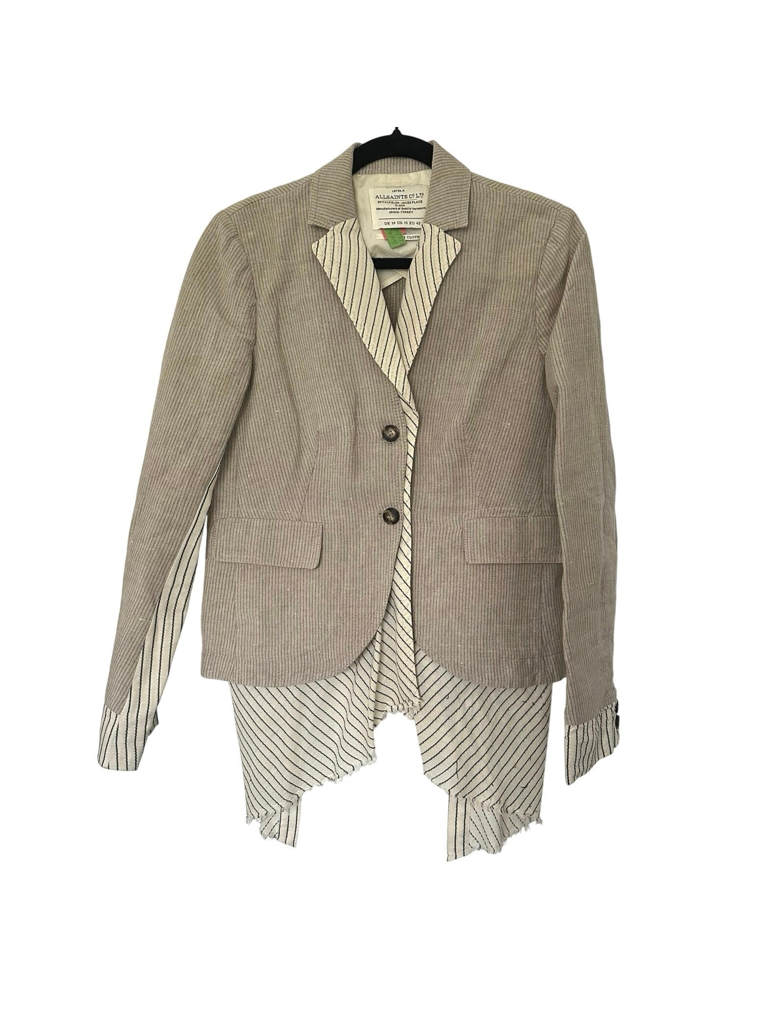 Allsaints (Us 10) Ersa Blazer Avant Garde Italian Linen Layered Jacket Neutral
